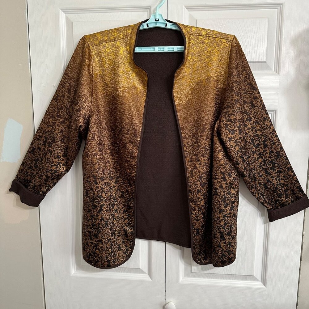 Catherine's Brown & Gold Reversible Jacket - Size XL Career Elegant Academia - Picture 7 of 7